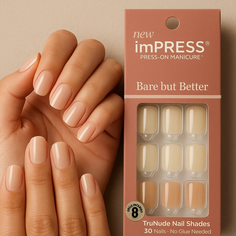 NEW imPRESS Press On Manicure Bare but Better Short TruNude Nails 30 Count 97-21